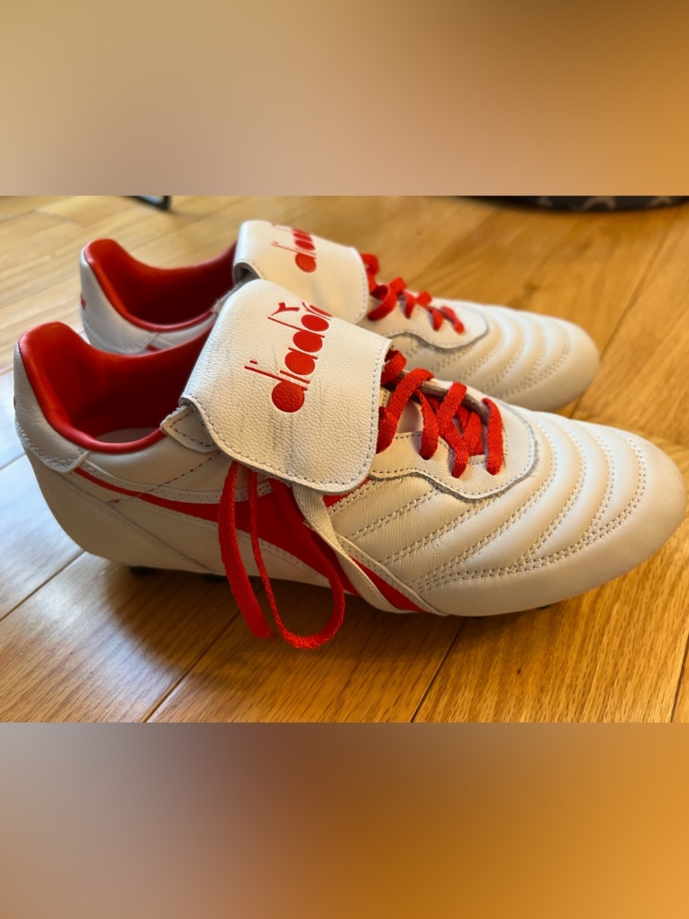 Diadora Soccer Cleats White Red Orange Leather FG Unisex Size 7.5 Men’s